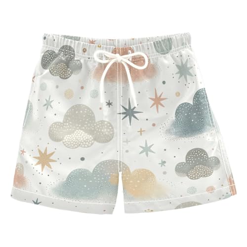 YANENDIE Boy Swim Trunks Cute Clouds Stars Summer Beach Quick Dry Swimsuit Bathing Suit, 2-8T