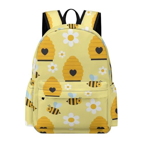 Sac à dos léger motif ruche jaune universitaire antivol homme femme