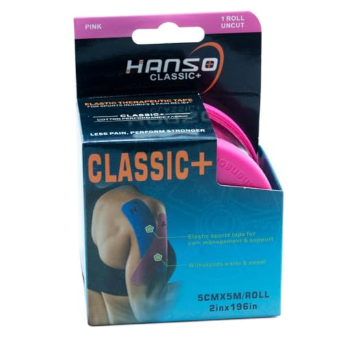Image of HANSOClassic Plus Kinesiology Tape Premium Cotton Blend | Tape for Physiotherapy, Sports Injuries, Pain Relief, Muscle Support (Pink)