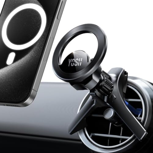 YOSH Handyhalterung Auto für MagSafe, für Mercedes-Benz mit Rundlüftung | 20 N55-Magnete, Dreieckshaken für A/B/C/V/GLA/GLB/GLC, EQB und Sprinter; Magnetring für Samsung Galaxy und