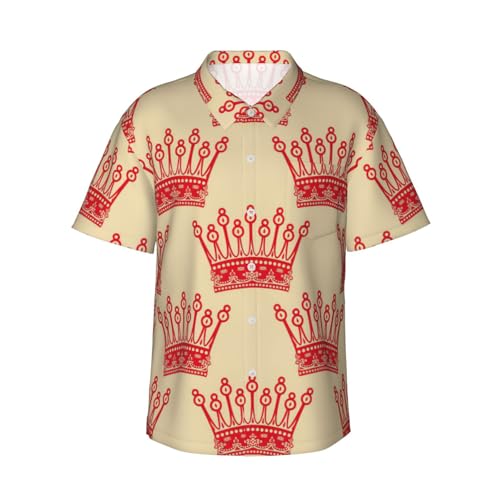 Chemise hawaïenne couronne rouge homme d'été décontractée à manches courtes avec poche S-3XL