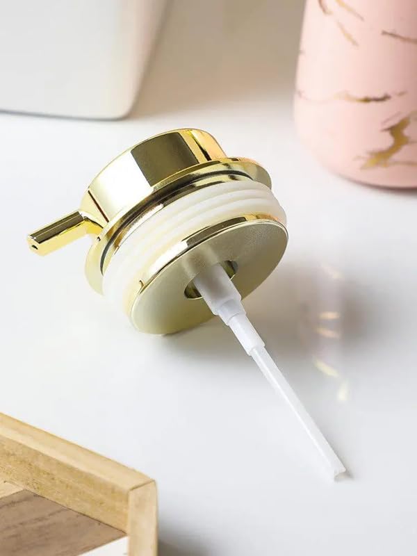 Image of Luxury Ceramic Soap Dispenser (Luxe Pink) - 400ml Wide Modern Refillable Lotion Shampoo Handwash Bottle Matte Pink with Gold Marbling Premium Countertop Accessory for Bathroom, Kitchen & Wash Basin