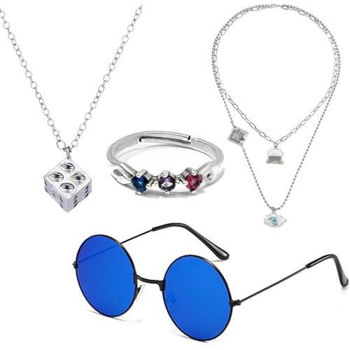 JinYu Gafas y collar de cosplay de anime, anillo de dedo para cosplay, accesorio para los fanáticos del anime para coleccionar