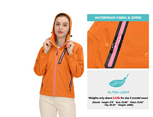 Little Donkey Andy Women's High-Performance Waterproof Rain Jacket Ultra Lightweight Outdoor Rain Coat Shell Orange M #TOP3