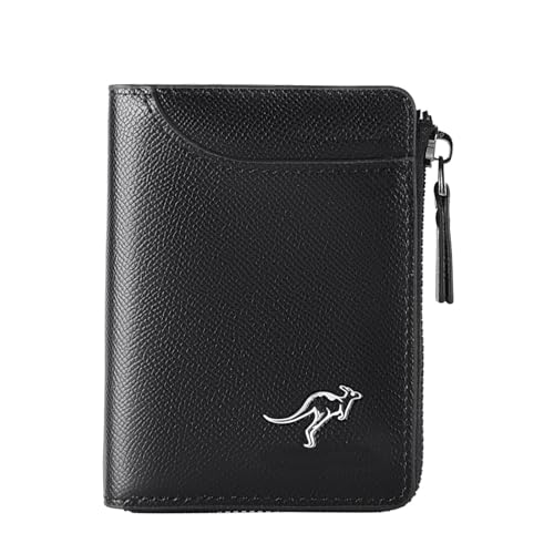 Rfid Wallet for Men, Slim Minimalist Waterproof Bifold Leather Wallet with Card Slots and Zipper,Large Capacity Stylish Durable Credit Card Holder for Passport Money Bills Key Travel Outdoor