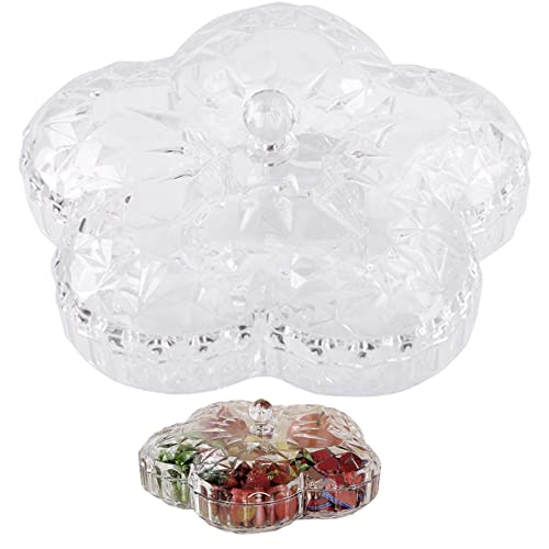 Generic Snack Tray Divided Serving Bowl Fruit Platter Box Spinning Nut Tray with Lid Clear Organizer for Dried Candies Home Tool