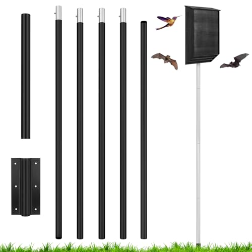 Yaocom 15 FT Telescoping Purple Martin House Pole Aluminum Bat House Kit with Ground Socket Adjustable Heavy Duty 5-Section Round Pole Purple Martin Bird Accessories for Outdoors (Black)