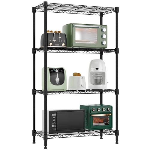 Image of M MZG 1000 lbs 4 Tier Shelf Metal Storage Shelves Wire Rack Closet Organizers for Garage Kitchen Bathroom Laundry Black 11.8 inch D x 25.6 inch W x 45.5 inch H