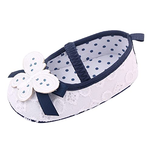 Summer Children Infant Toddler Shoes Girls Sports Shoes Flat Bottom Cloth Upper Lightweight Breathable Slip On Polka Dot Bow Running Shoes for Toddlers (Dark Blue, 5 Infant)