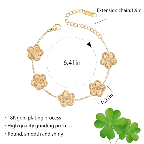 Clover Bracelet for Women 18K Gold Plated Four Leaf Flower Lucky 4 Leaf Link Bracelet Jewelry Gift for Women2