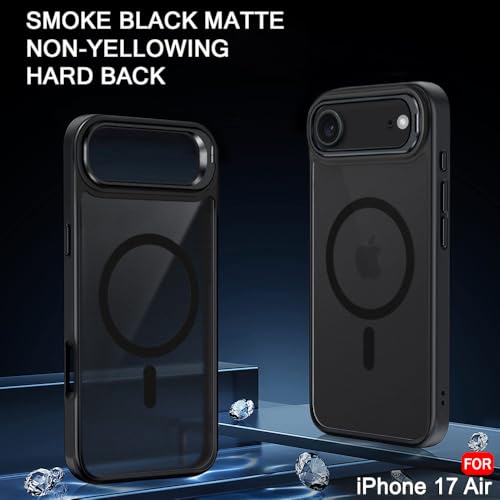 Image of TheGiftKart Hybrid Matte Frosted Back Cover Case for iPhone 17 Air Compatible with MagSafe | Built-in Stand | Shockproof Hard Back Cover Case for iPhone 17 Air (PC & TPU, Translucent Black)