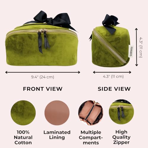 Makeup Bag for Women | Cosmetic Bag Organizer for Girls | Makeup Pouch for Traveling | Toiletry Bags for Women | Make Up Travel Pouches | Green Velvet2