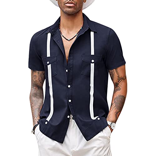 Camisa Guayabera Masculina Manga Curta - Linho E Algodão Com Bordados