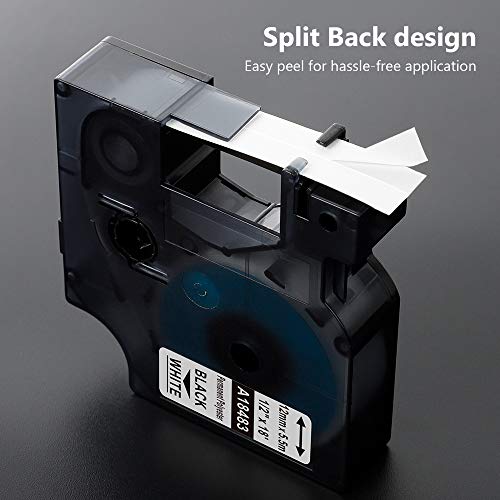 Aonomi 18483 A18483 Replace Dymo 18483 Rhino Permanent Poly Industrial Label Tape 1/2-Inch X 18 Ft Black On White For Dymo Industrial Rhino 4200(1801611) 5200(1756585) 5000 6000 Label Maker, 4-Pack #TOP2