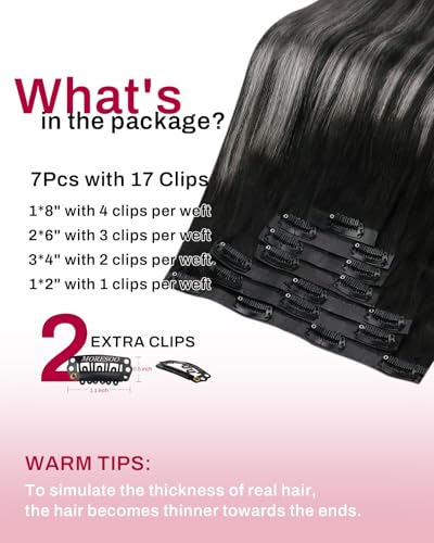 Image of Moresoo Clip in Hair Extensions Real Human Hair, Balayage silver, PU Weft | Clip in human hair extensions, ombre natural to silver, 14inch 120g 7pcs, for edgy fashion users, for futuristic styling