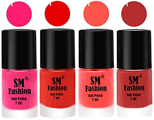 Image of Nail Polish Combo Set (Pack of 4) Quick Dry Gel Finish Nail Paint | Deep Pink,Fire Orange,Baby Pink,Coral Pink | 7 ml Each
