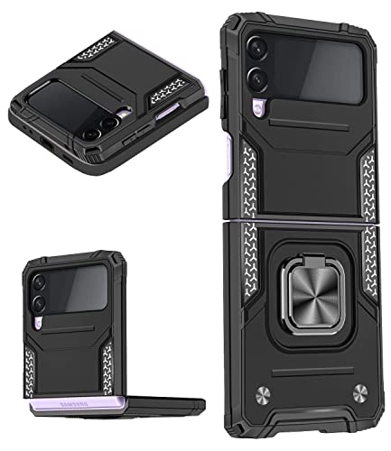 Teayoha Case for Samsung Galaxy Z Flip 3, Military Grade Heavy Duty Armor Protection Phone Case Drop Tested Cover with Magnetic Ring Kickstand for Samsung Z Flip 3 5G, Black