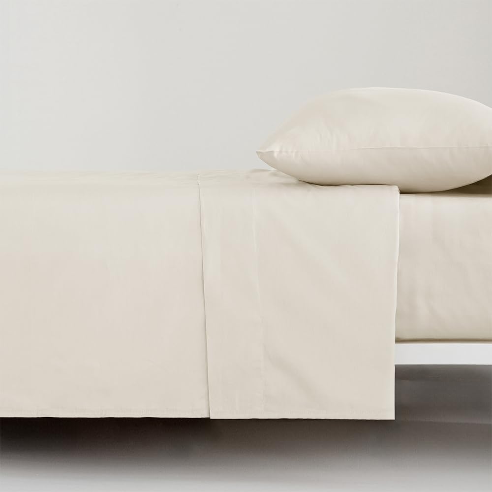 COTTON ARTean Set di lenzuola per Letto 150x190 / 200 Percalle Cotone 200 Fili Noa Beige 4 Pezzi