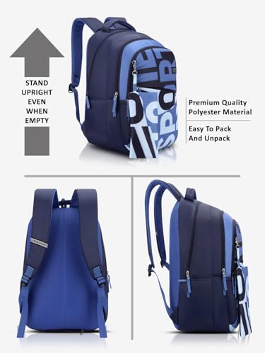 Image of Lavie Sport Troy 35L Navy Backpack | Fits Upto 15 Inch Laptop | Organizer & Bottle Holder |Rain Cover |Pencil Pouch | Gift for Men, Women, Boys, Girls | Laptop Sleeve for School & College