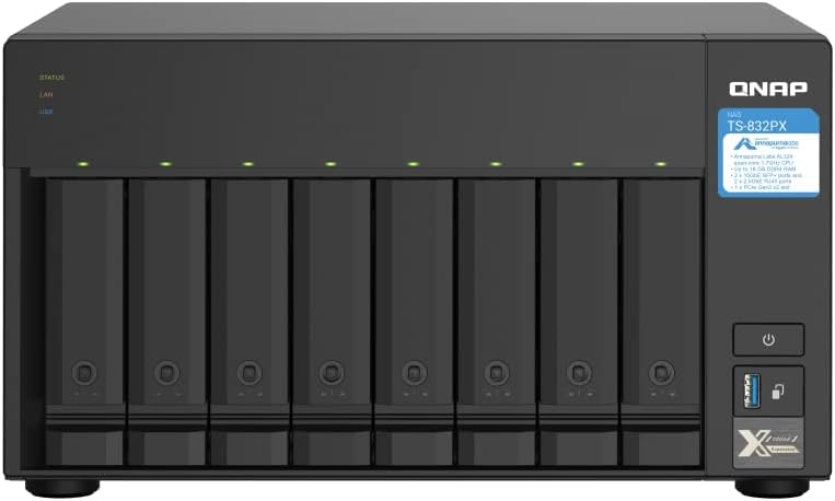 TS-832PX-4G 8-Bay High-Capacity NAS with 10GbE SFP+ and 2.5GbE, Black, Metal, Tabletop/Desktop, Server