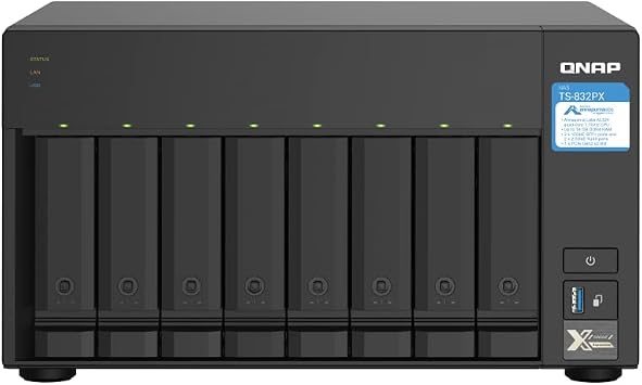QNAP TS-832PX 2.5GbE 10GbE SFP+ Port QTS Quad Core 1.7GHz CPU 4GB Memory for 8 Bay SMB Snapshot NAS