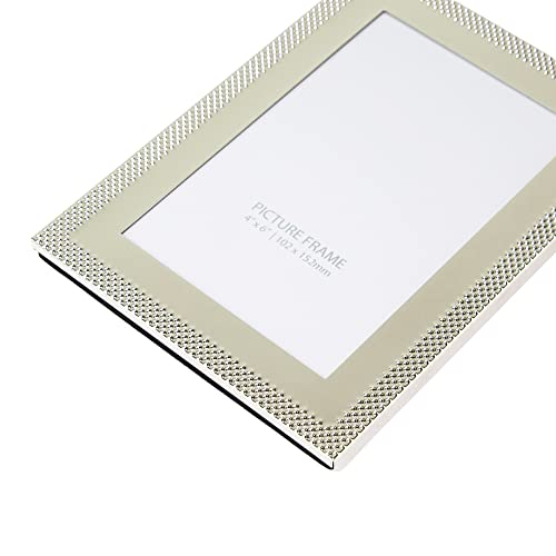 Happy Homewares Designer Shiny Silver Plated Steel Metal 4X6 Picture Frame With Dotted Border | Luxurious Black Velvet Backing | Portrait Or Landscape #TOP4