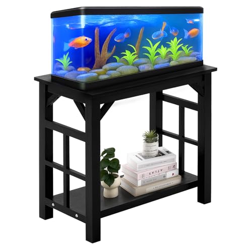 Colingmill Solid Wood 10-20 Gallon Fish Tank Stand Heavy Duty Aquarium Terrarium Stand for Home Office Fish Tank Shelf Table, Black, 25.5 x 14 x 24.4 Inch