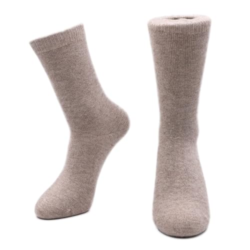 iMongol Pure Cashmere Thick Unisex Men Women Crew Mid Calf Causal Socks, Smooth Toes and Heel Sewed by Handwork (One Pair,Camel, US 5-10)