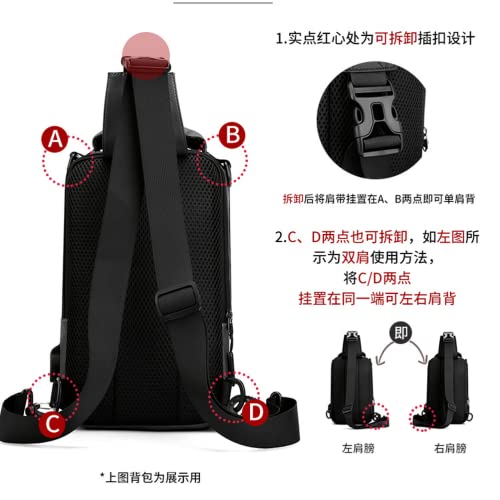 Bolsa de peito masculina multifuncional, pequena mochila casual de nylon com porta de carregamento U