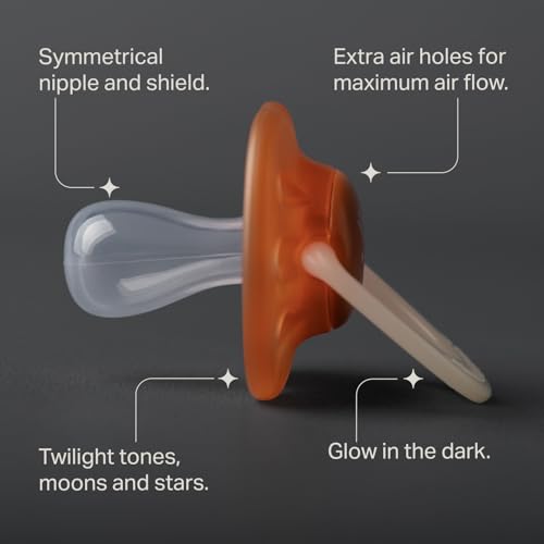 Image of Tommee Tippee Night Time Pacifier, 0-6 Months, Symmetrical Silicone Baglet, BPA-Free Binkies, Glow in The Dark Technology, Twilight Tones, Pack of 4