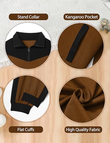 Boys Clothes Solid Color Block Kid Boys' Clothing Sets Stand Collar Half-Zip Sweatsuit 2pcs Outfits with Pocket 6-12y