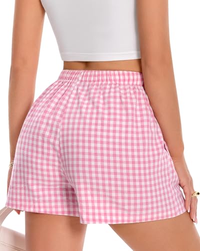Image of Women Boxer Shorts Summer Gingham Pj Casual Plaid Bottoms with Pocket
