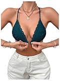 SHENHE Women's Lace Front Closure Y Back Bra Padded Triangle Racerback Bralette Wireless Bra Teal Blue Medium