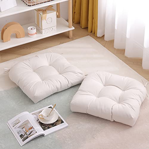 Tiita 19"X19" Patio Chair Pads Cushions, Outdoor/Indoor Seat Cushion With Ties, Waterproof Wicker Seat Chair Cushion, Square Floor Pillows Pad For All-Weather Dinettes/Antique Porch Swings (Beige) #TOP28