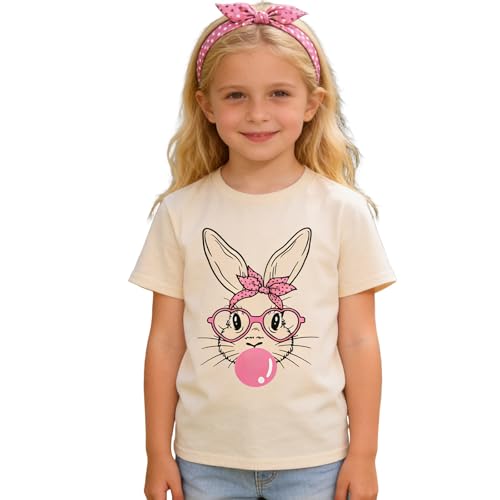 Image of CM C&M WODRO Kids Girl Easter Shirt Cute Bunny Glasses T-Shirt Short Sleeve Funny Happy Easter Rabbit Graphic Tees Tops