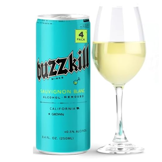 Buzzkill Wines Non Alcoholic Sauvignon Blanc, Dealcoholized California Dry Gluten Free, 4g Sugar, 70 Calories, Pack of 4 (8.4 fl. oz per can) 33.8 Fl Oz