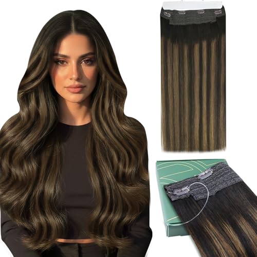 Ugeat Invisible Wire Hair Extensions Darkest Brown Ombre Medium Brown