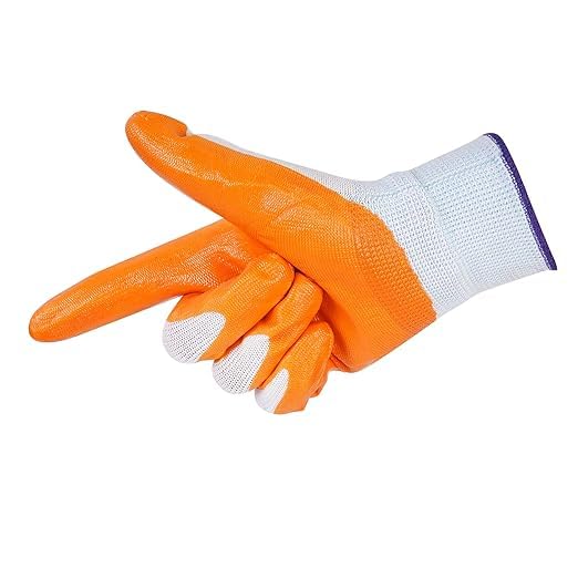 Image of AxisGrip Multipurpose Nylon Anti Cut PU Nitrile Coating Work Safety Gloves Orange-White Pair 1