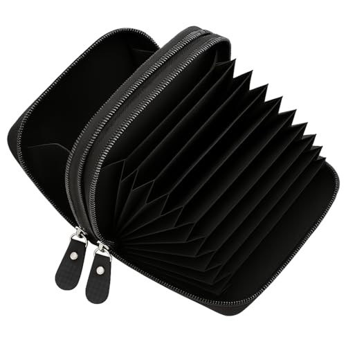 Marshal Genuine Leather Credit Card Holder Wallet Accordion Double Zipper with Id window