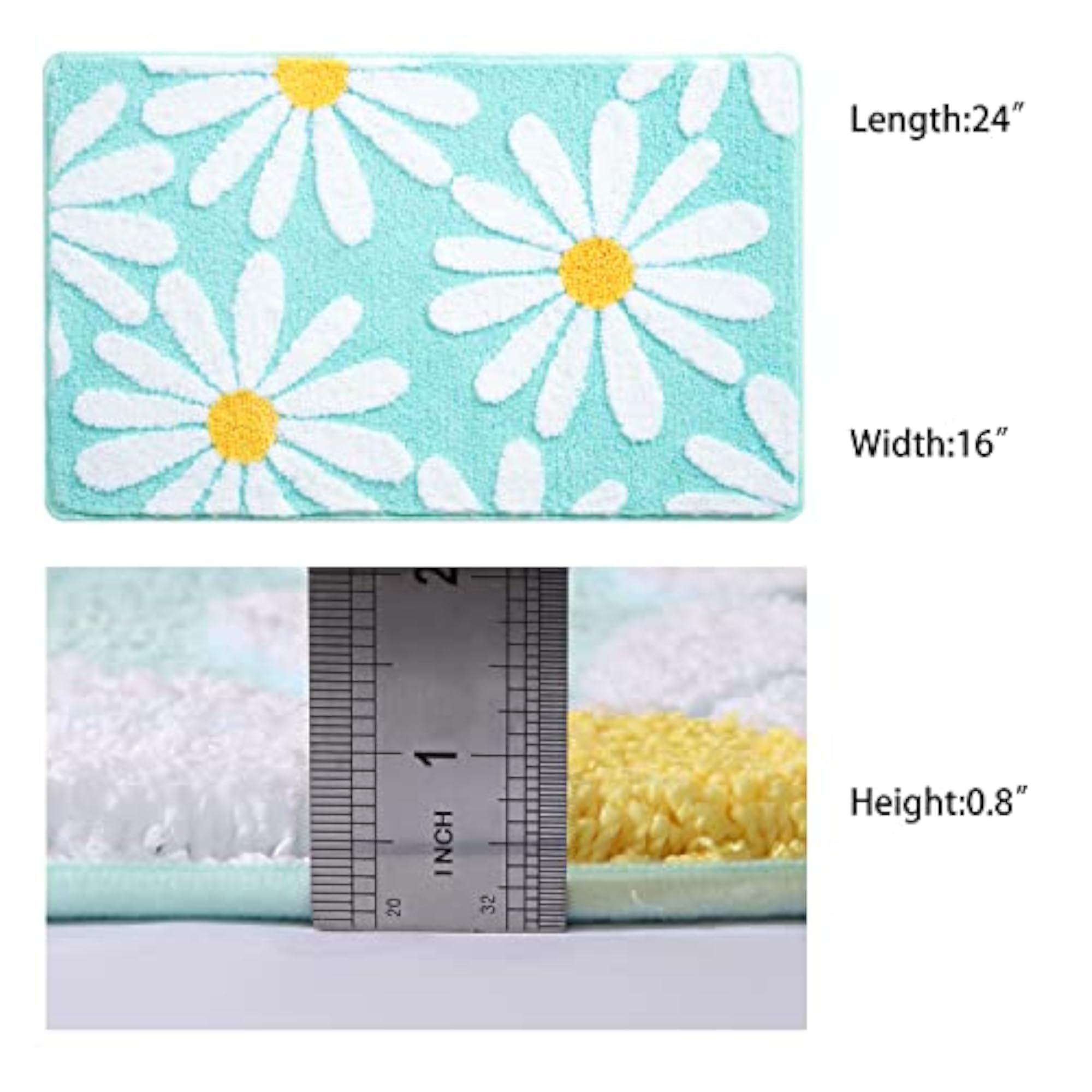 Cute Daisy Bath Mat, White and Yellow Flower Design