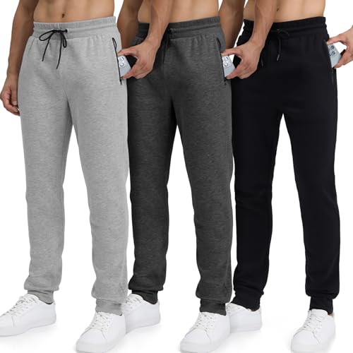 Loofure Sweatpants for Men Fleece 3 Pack Joggers Gym...