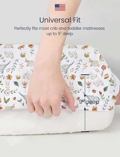 Image of TotAha Crib Sheets for Boys Girls, Premium Soft Crib Mattress Fitted Sheet, Super Stretchy Jersey Knit Baby Sheets, Silky Comfort Baby Bed Sheets 28x52x9 Extra Deep Pocket, 2 Pack (Happy Zoo & Jungle)