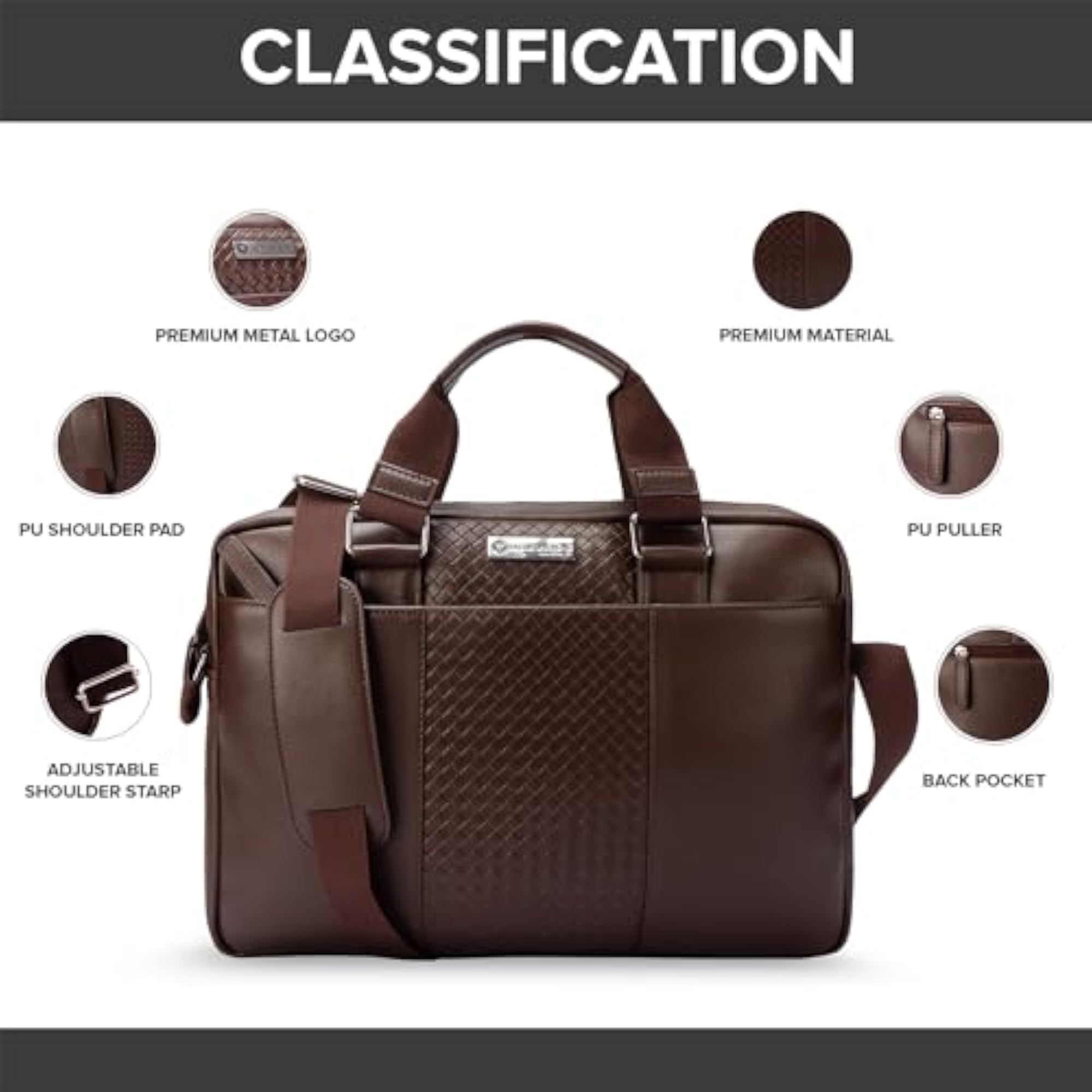 Men's Brown Vegan Leather Laptop Briefcase