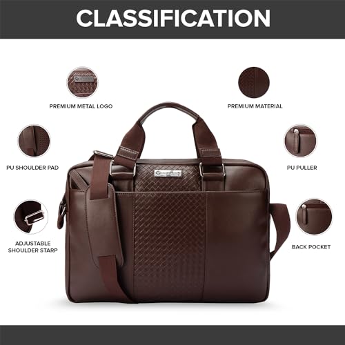 Image of CROSS Brown Vegan Leather 15 Inch Laptop Briefcase Messenger Bag For Men