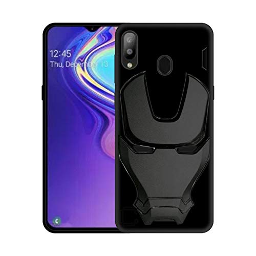 Image of COVERLY Official 3D Touch Feel Trending Real Hero Avenger Logo Mask Soft Rugged Grip Iron Man Super Power Cartoon Movie Silicone Matte Strong Back Cover for Samsung Galaxy M20 (2019) - Black