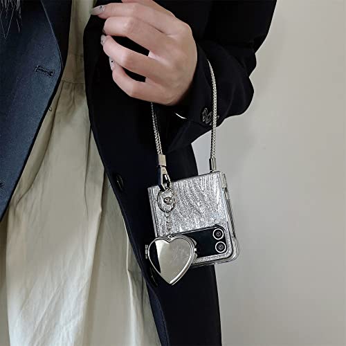 Coque antichoc Z Flip 4 anti-chute avec bracelet de maintien et miroir coeur
