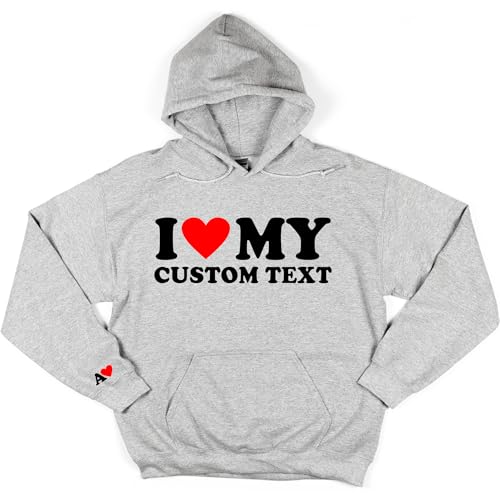 Matching Couple Hoodies with Custom Initial I Heart My Girlfriend Hoodie with Name on Sleeve I Love Hoodie I Heart My Boyfriend Hoody My GF BF Hoodies for Couples4