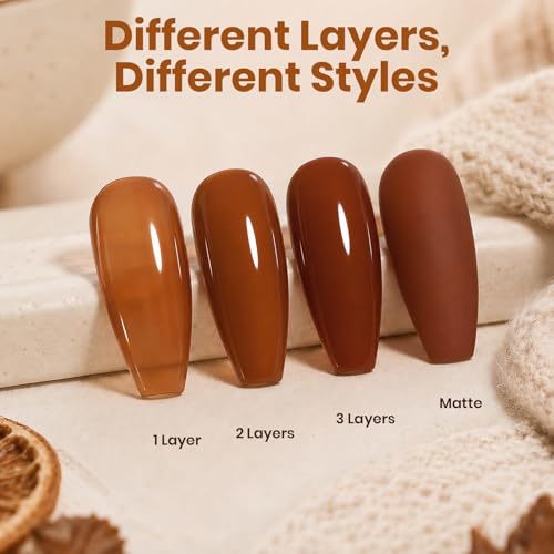 Image of Beetles Brown Gel Nail Polish - Citrus Latte 15ML Amber Brown Jelly Gel Polish Sheer Translucent Fall Nail Polish Soak Off UV French Nail Art Salon DIY at Home Manicure Gift for Women