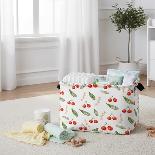 Image of Kid Cute Rectangle Storage Basket Baby Toy Clothes Storage Bin Nursery Playroom Bedroom Decor Basket (Painted Cherry)