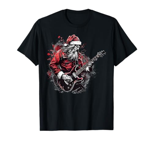 Rocker Santa Guitariste électrique Heavy Metal Rebel Xmas T-Shirt